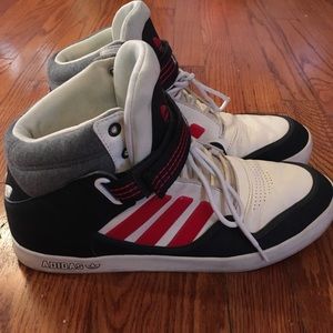 Adidas high top navy white red stripe shoes